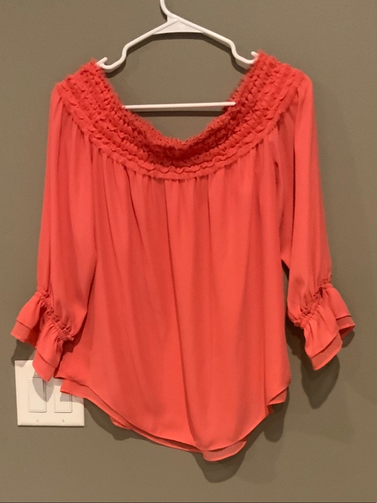 White House Black Market Tops - White House Black Market Coral Off-Shoulder Smocked Yoke Blouse